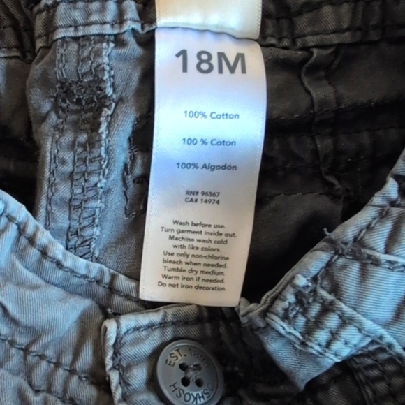 oshkosh b'gosh gray cotton twill cargo utility shorts 18 months baby boy - Picture 6 of 11
